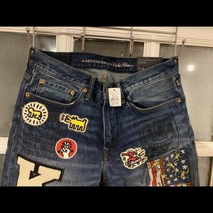 NWT - AMERICAN EAGLE X KEITH HARING Jeans Blue Denim Mens (31/32)